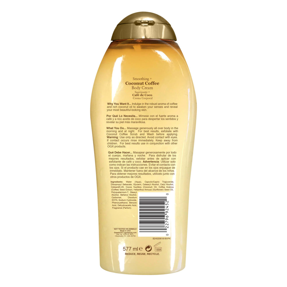 OGX smoothing coconut coffee body cream after-use skin feels soft