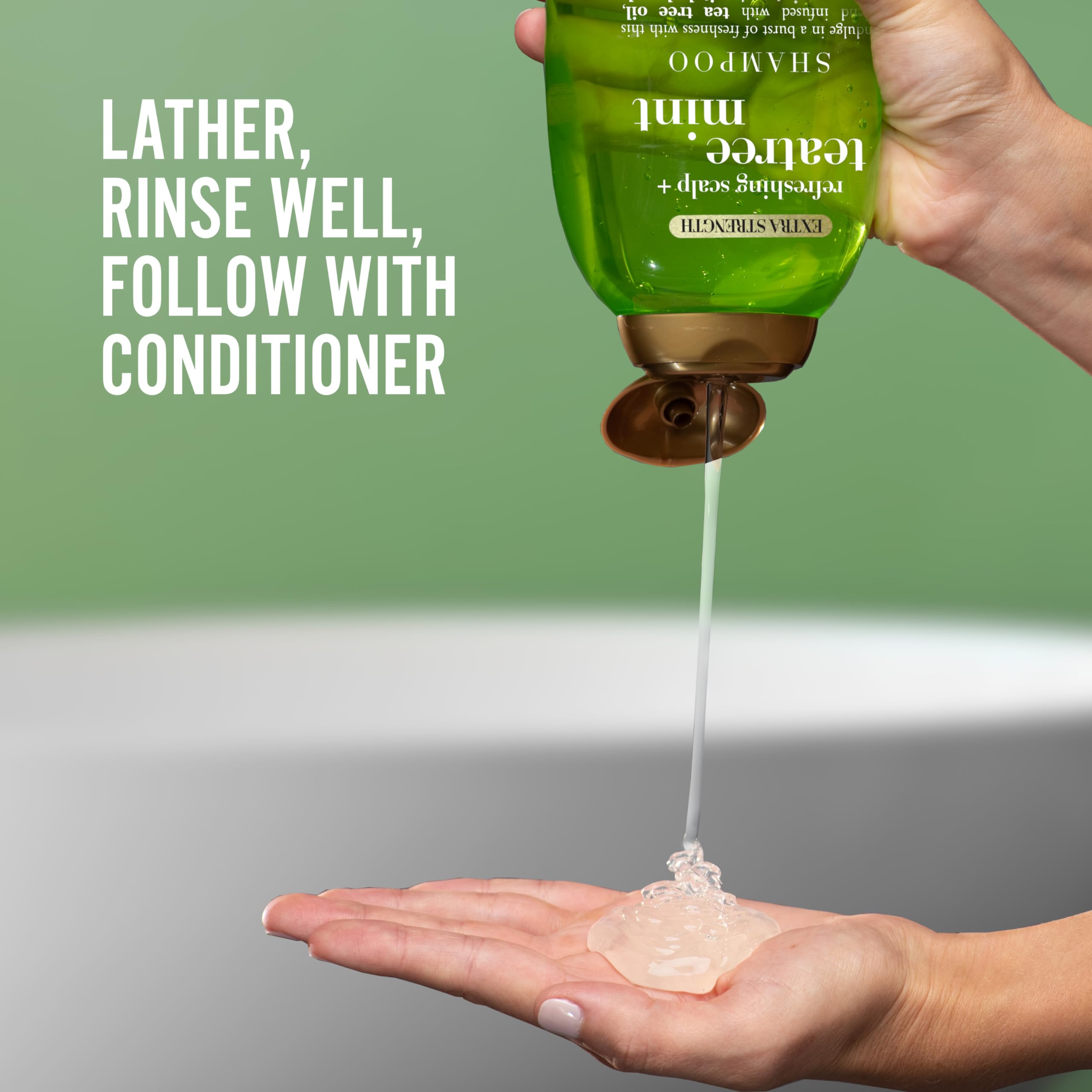 OGX Teatree Mint Shampoo tea tree oil at work on scalp.