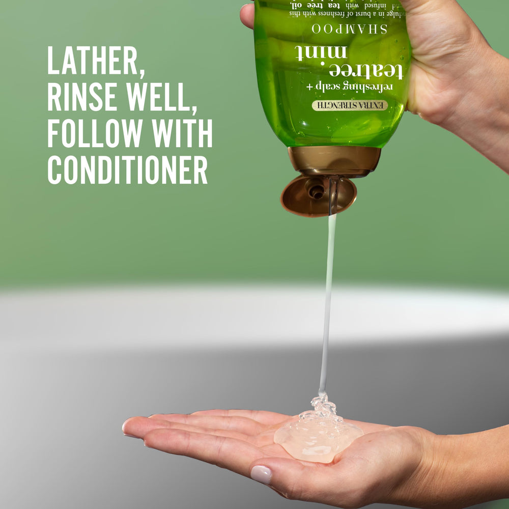 OGX Teatree Mint Shampoo tea tree oil at work on scalp.
