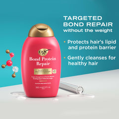 OGX Bond Protein Repair textura ligera para cabello manejable.
