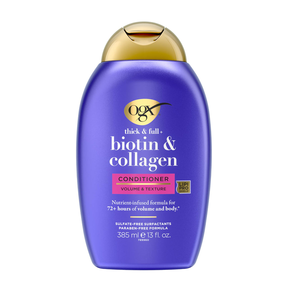 OGX Thick and Full Biotin and Collagen conditioner bottle showing volume