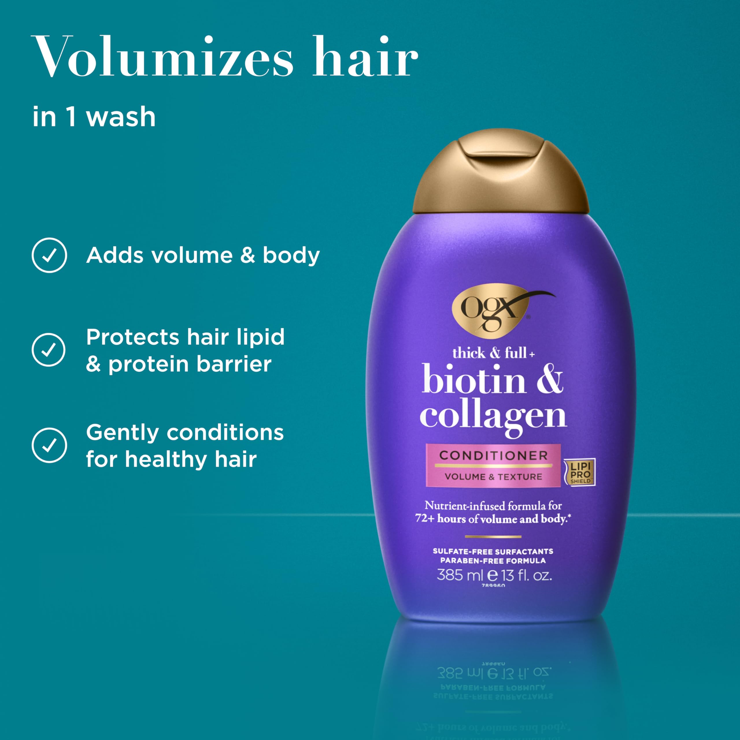 OGX Thick and Full Biotin and Collagen conditioner creamy texture on hands