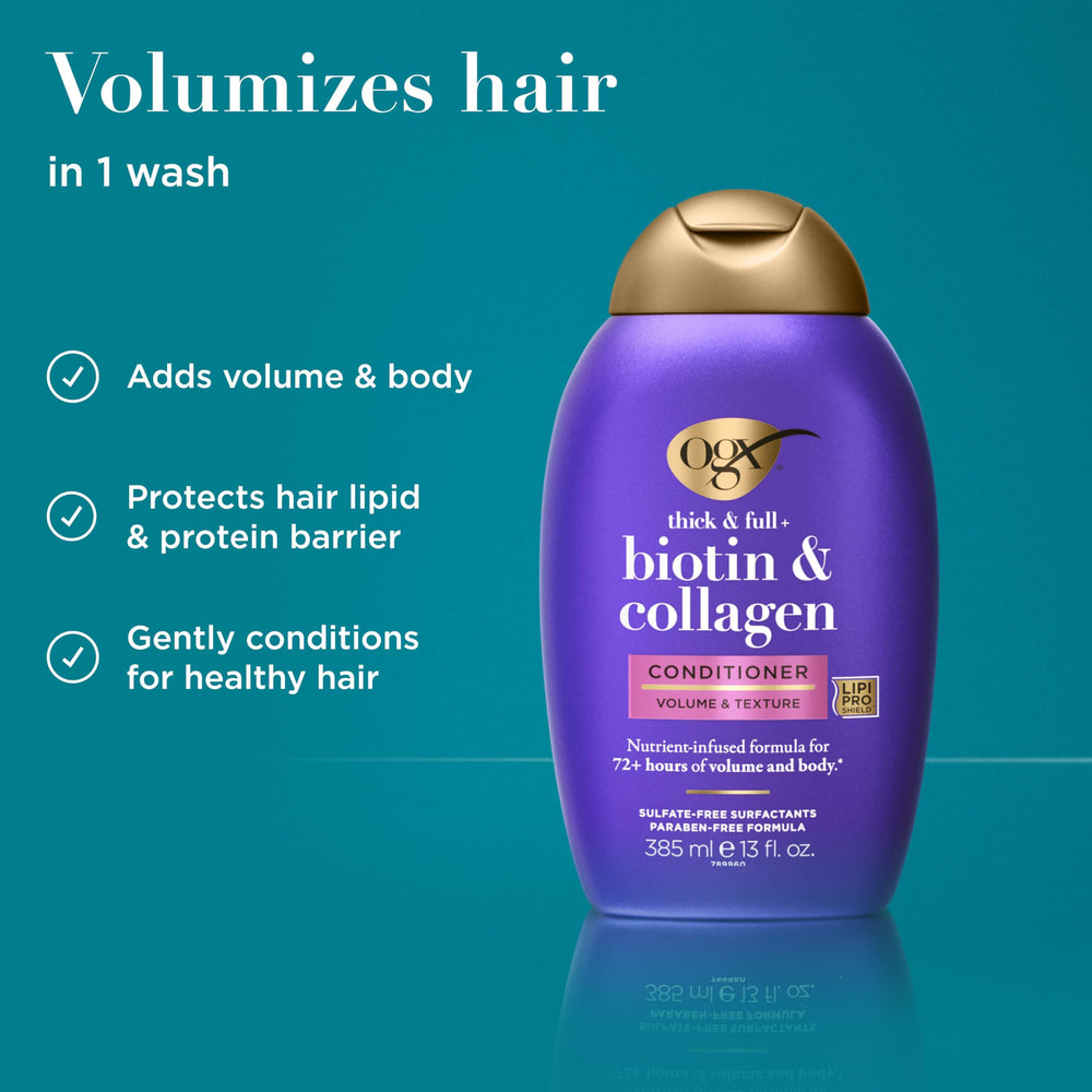 OGX Thick and Full Biotin and Collagen conditioner creamy texture on hands
