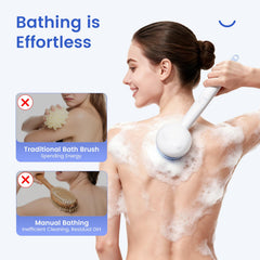 Oh,XIYU back scrubber shows dual-head design for deep cleansing and lotion application.