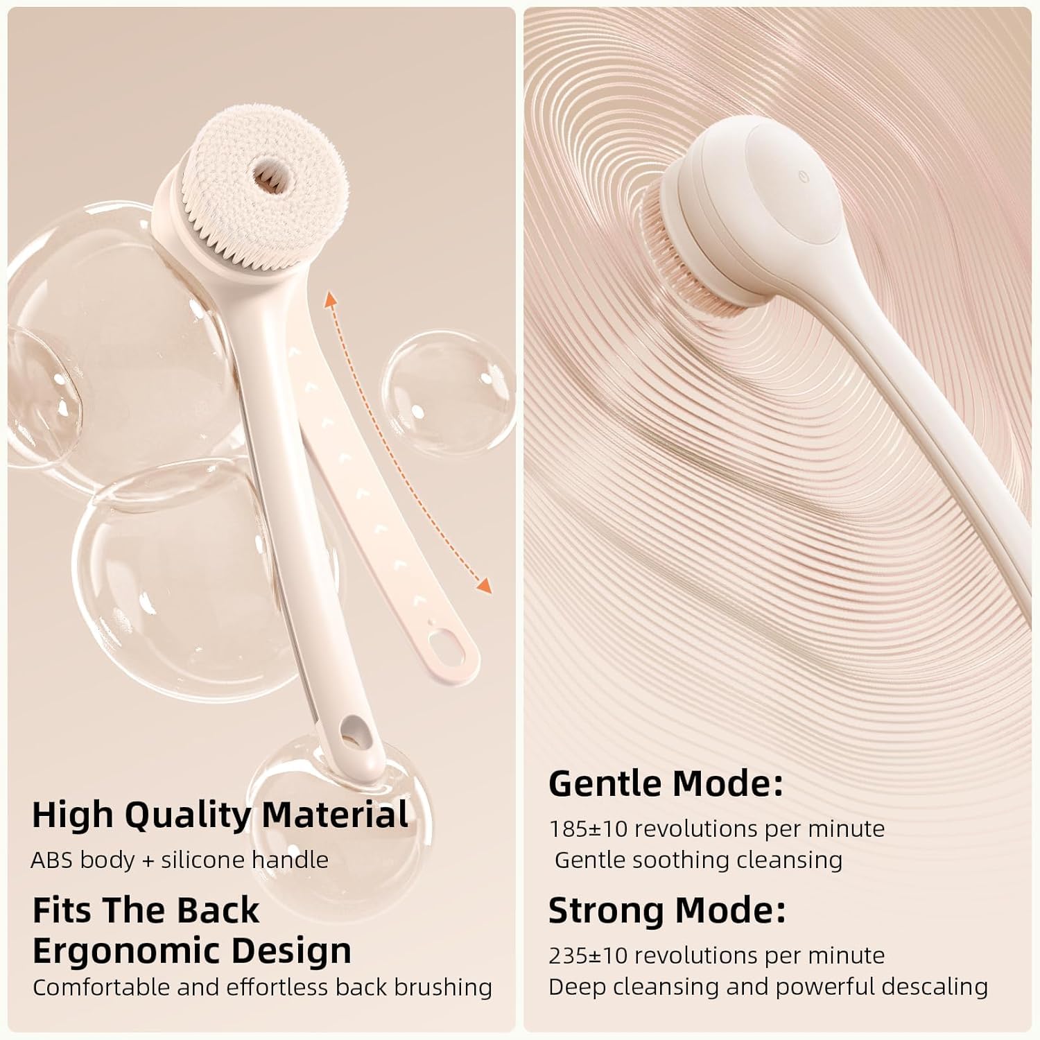 Oh,XIYU two-speeds bath brush offers gentle and powerful cleansing.