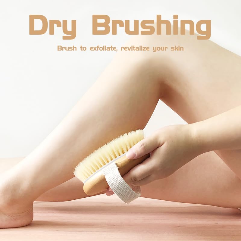 OHOO cepillo de bambú para exfoliación en seco con cerdas firmes