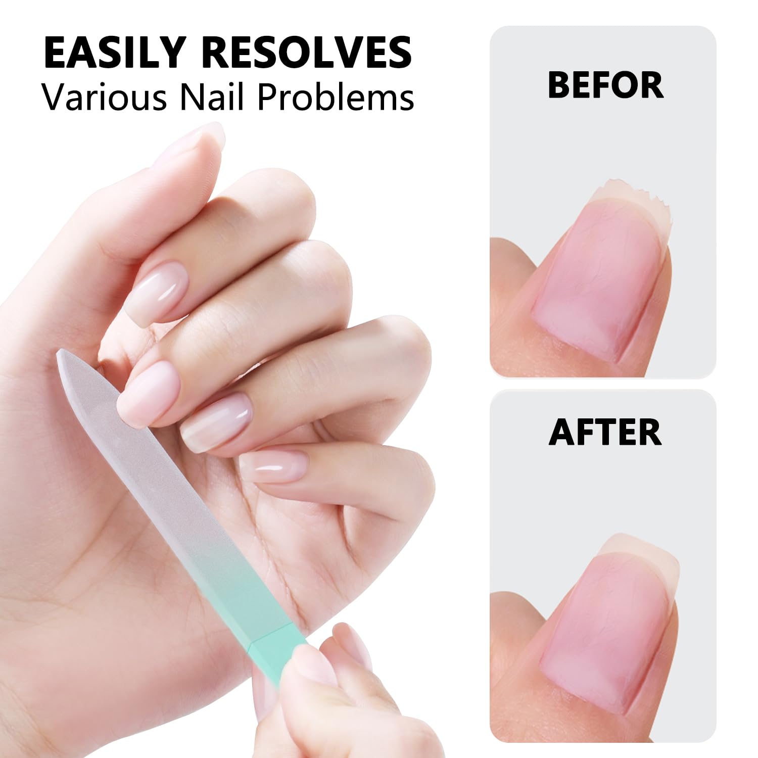 OHOO glass nail file doubleside green case with smooth edges for healthy nails
