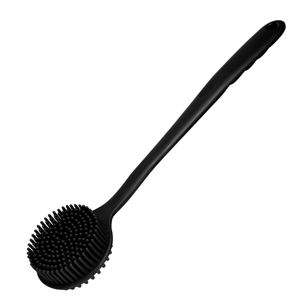 OHOO silicone back scrubber with long handle for easy back cleaning and exfoliation.