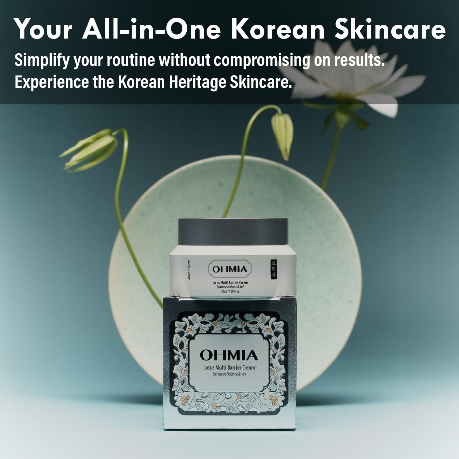OHMIA Lotus Multi Barrier Cream on skin showing a smooth, non greasy finish.