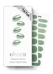 ohora bandas uñas matcha cromo con brillo lujoso y acabado suave