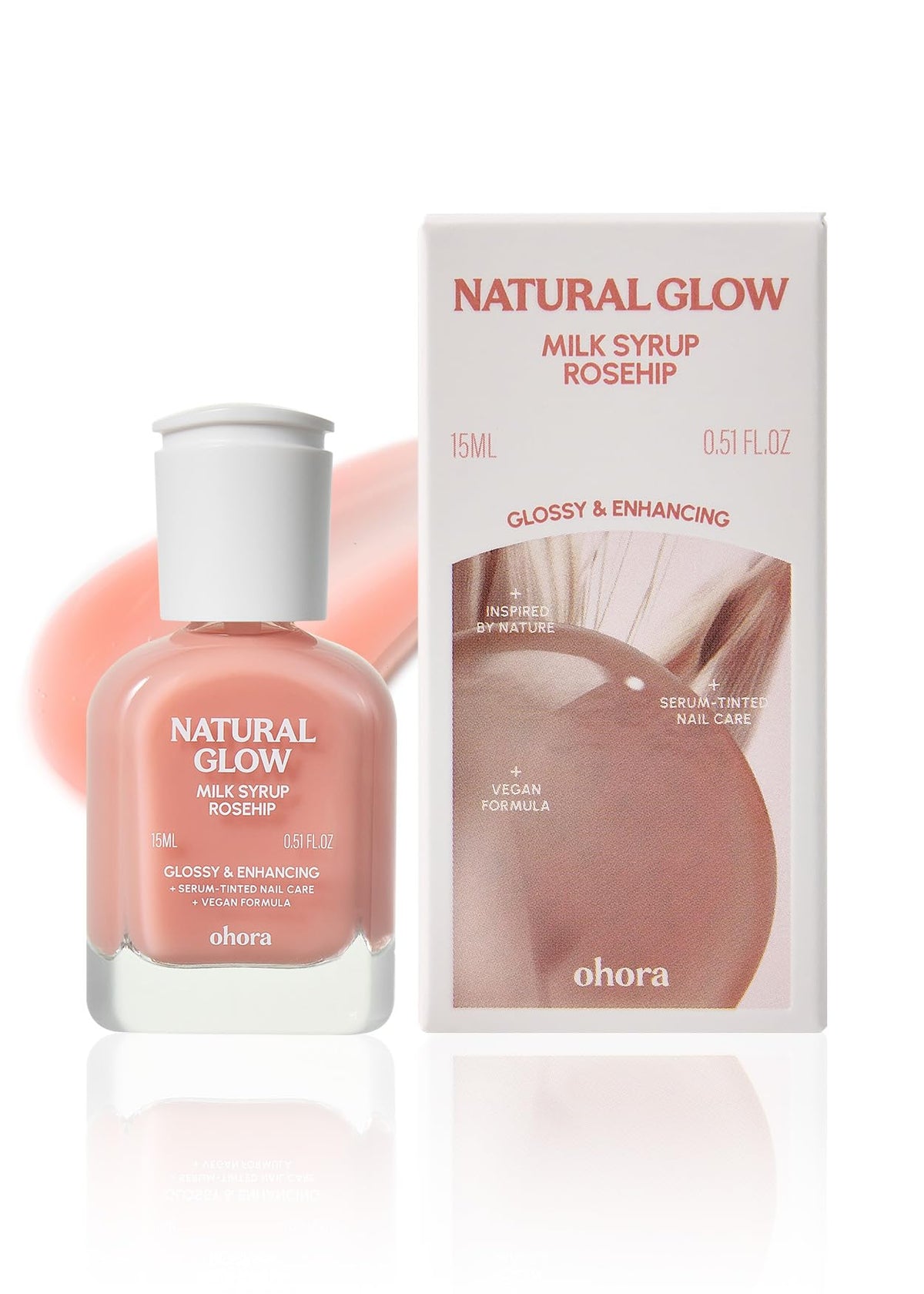 ohora Natural Glow Milk Syrup Nail Strengthener rosehip bottle showing tinted repair and growth potential