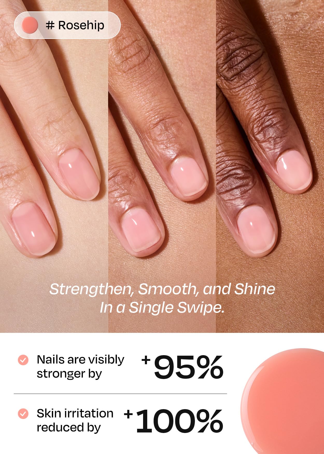 ohora Natural Glow Milk Syrup Nail Strengthener rosehip brush demonstrates precise, streak-free application