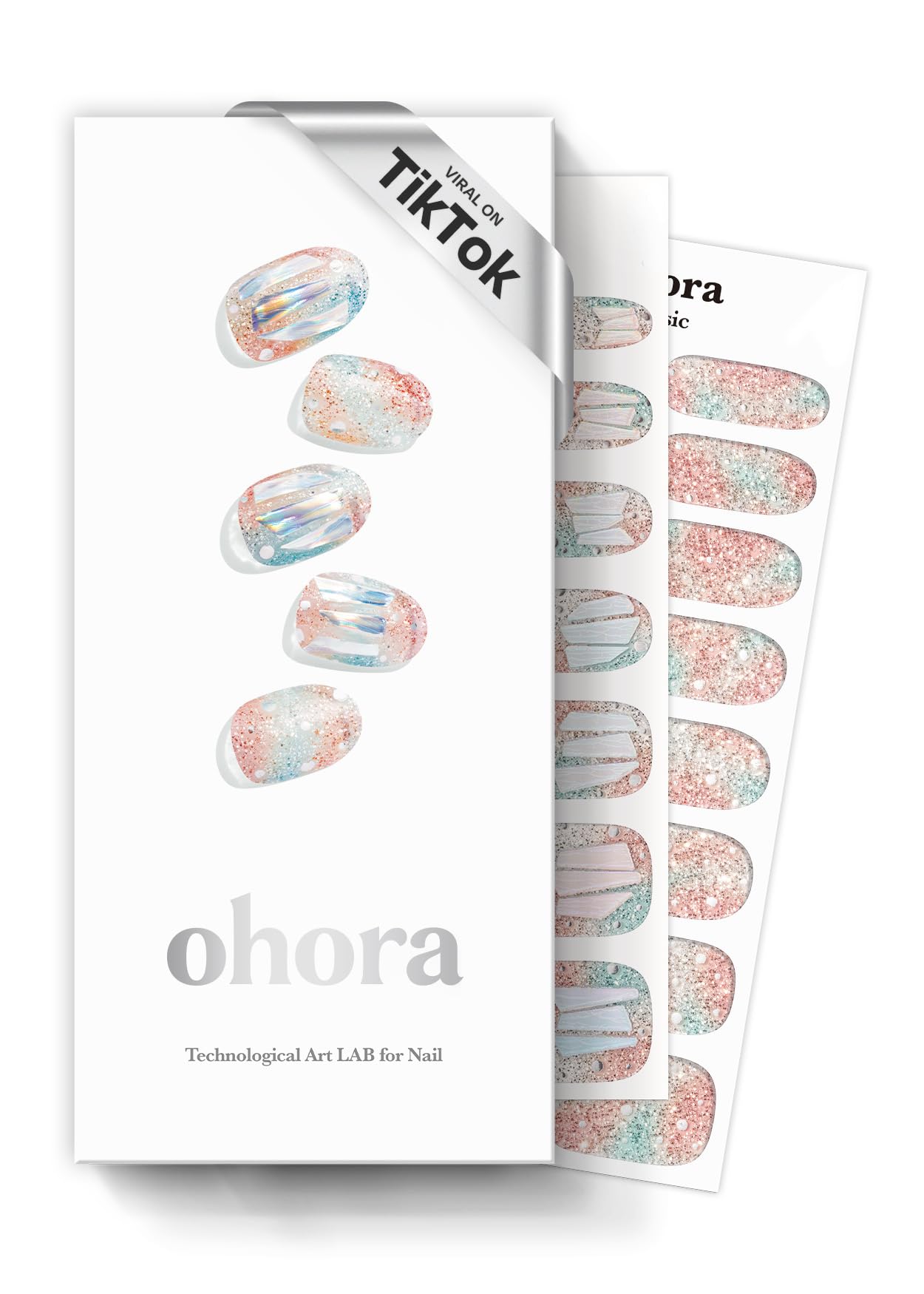 Ohora pegatinas de gel semicuradas blancas con acabado metálico para uñas de salón.