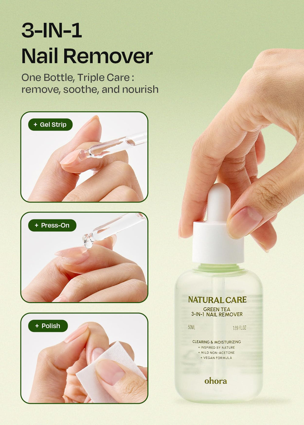 ohora quitaesmalte 3 en 1 remoción rápida en 30 segundos
