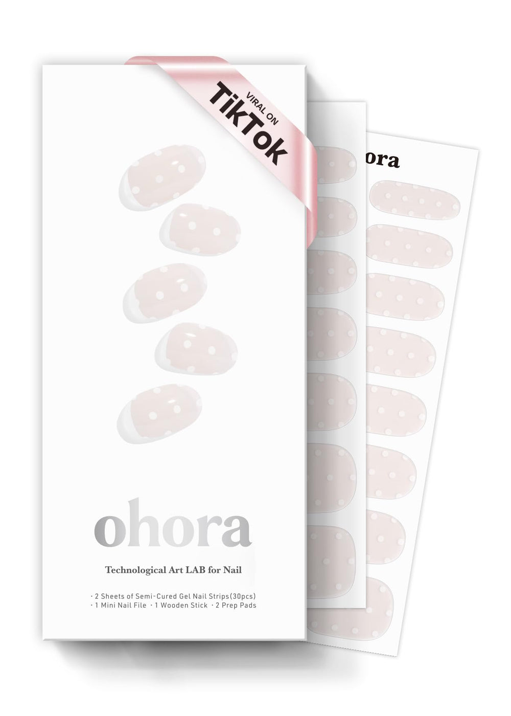 ohora N Polka Blanc: set completo de tiras para uñas y tallas variadas