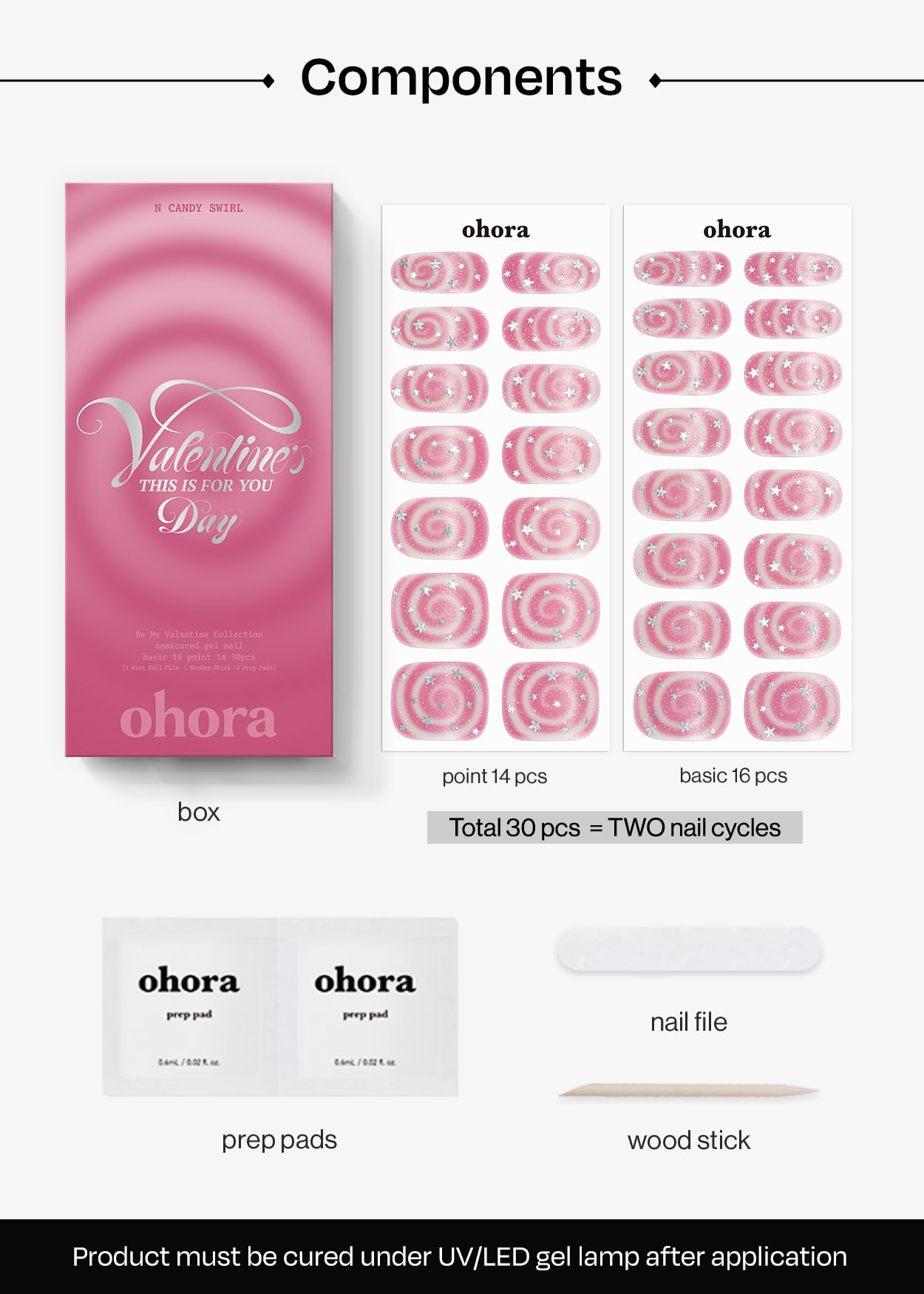 Ohora N Candy Swirl: conjunto completo con lima y toallitas para una preparación óptima.