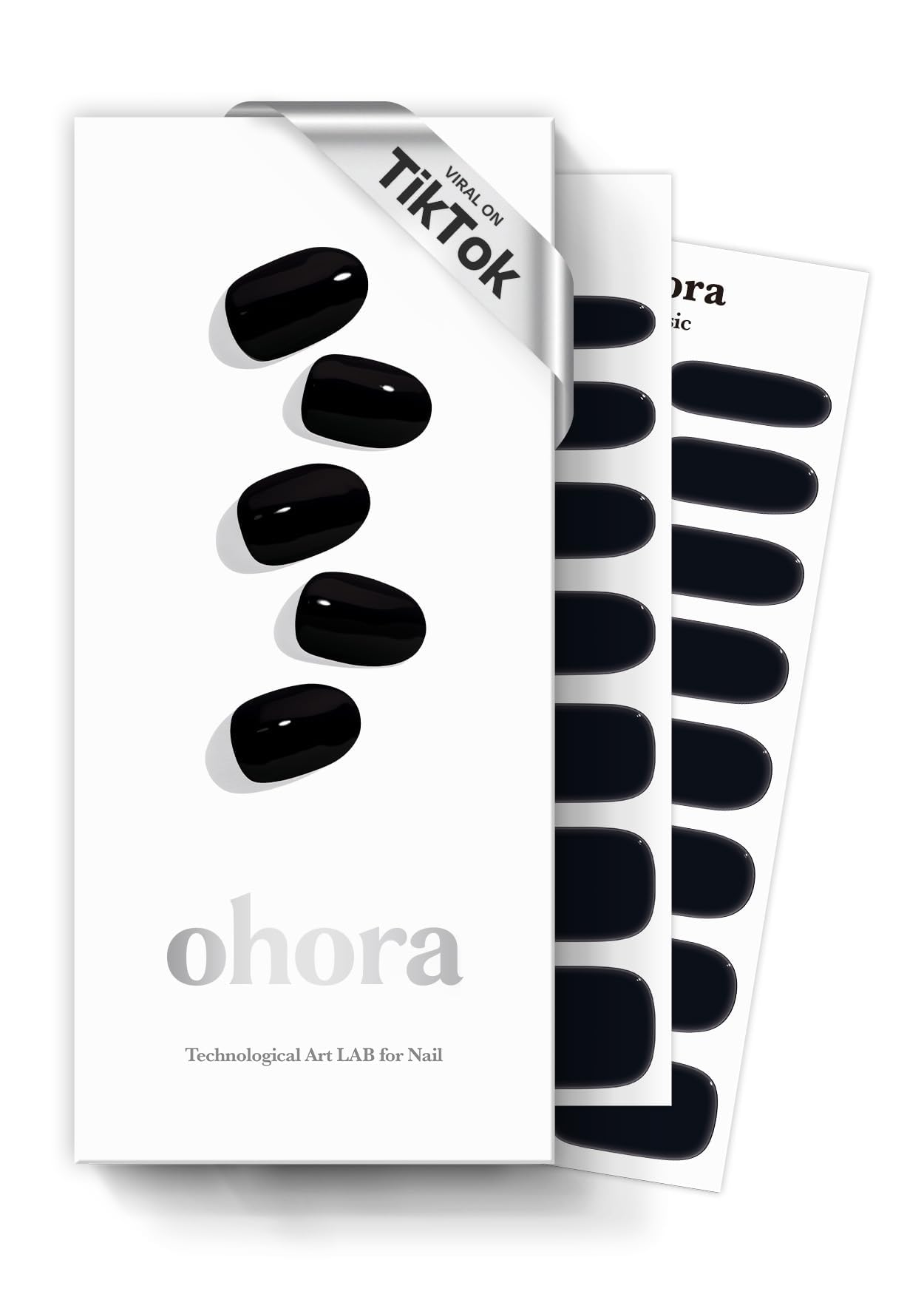 Conjunto de ohora Onyx con pegatinas para uñas, ideal para un acabado de salón en casa.