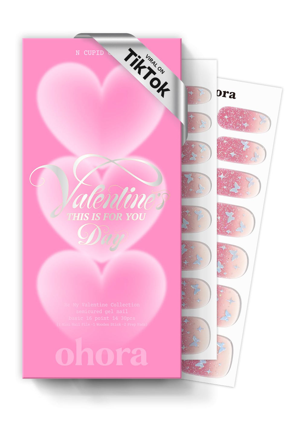 Ohora N Cupid Glitz nail strips box front shows salon quality Valentines nails