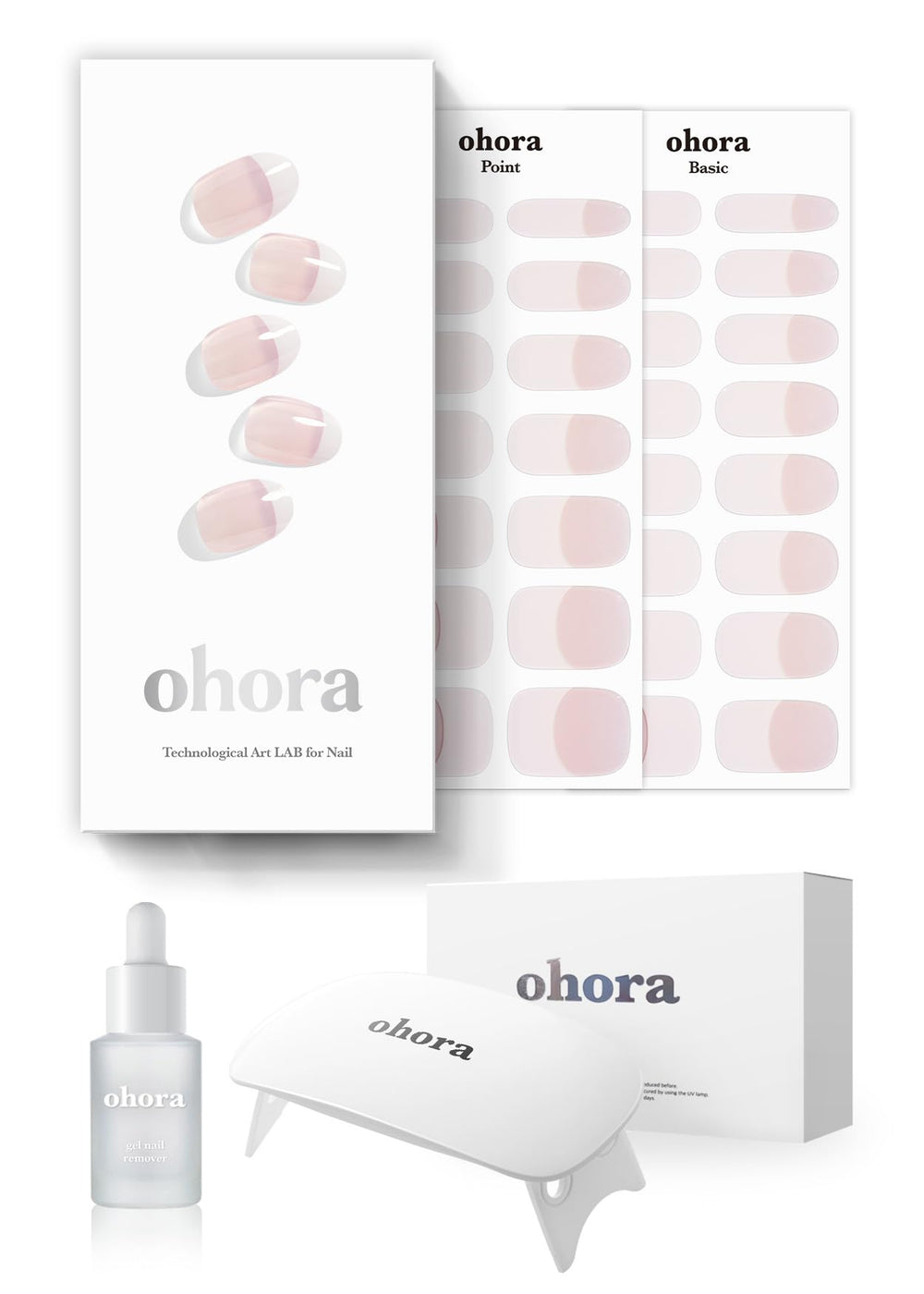ohora Semi-Cured Gel Nail Strips Value Set with full-size lamp for at-home salon-quality nails