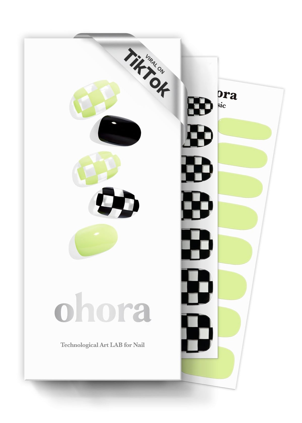 ohora N Racer tiras de gel semicuradas verde con patrón, look festivo y duradero