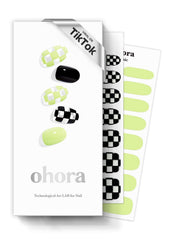ohora N Racer tiras de gel semicuradas verde con patrón, look festivo y duradero
