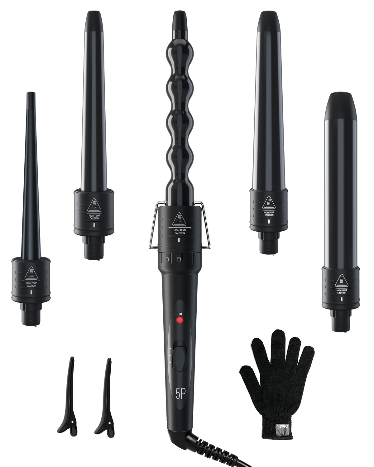 Ohuhu 5-in-1 curling wand set with multiple barrels for versatile styling