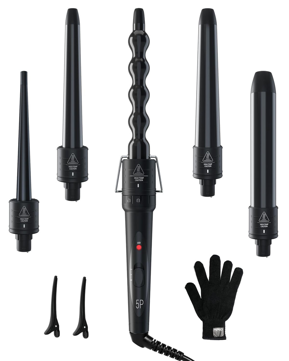 Ohuhu 5-in-1 curling wand set with multiple barrels for versatile styling