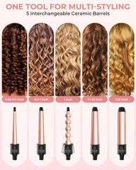 Ohuhu ceramic barrels 0-35 to 0-7 inch for fine-to-medium hair waves.