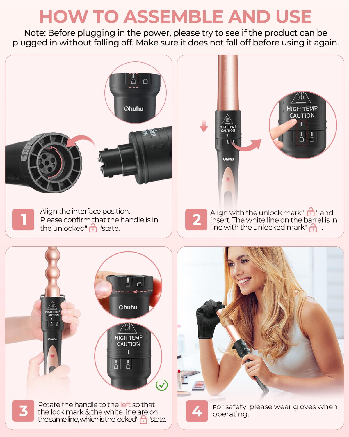 Ohuhu ceramic barrels 0-7 to 1 inch for medium curls and everyday styling.
