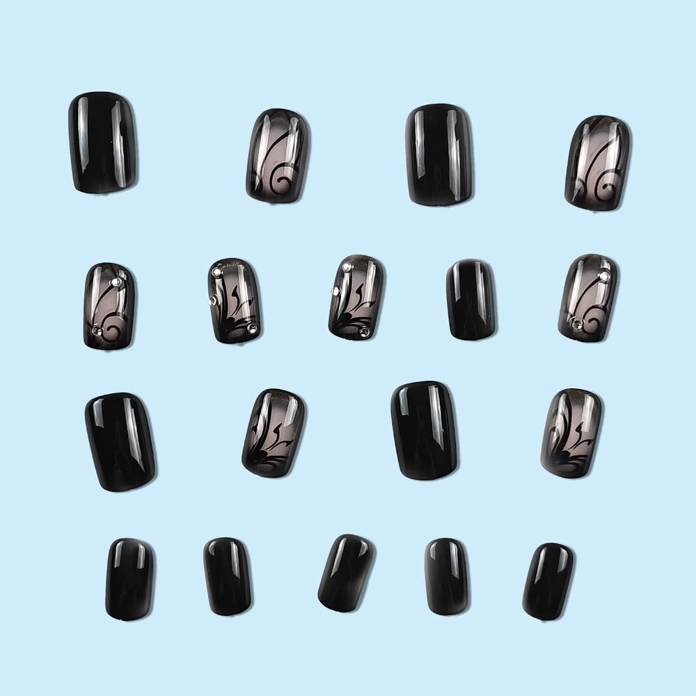 OHWODA uñas negro corto cuadrado, 24 piezas para manos uniformes