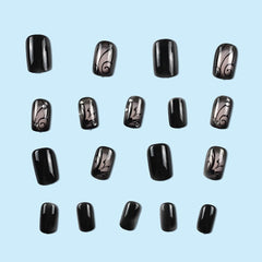 OHWODA uñas negro corto cuadrado, 24 piezas para manos uniformes