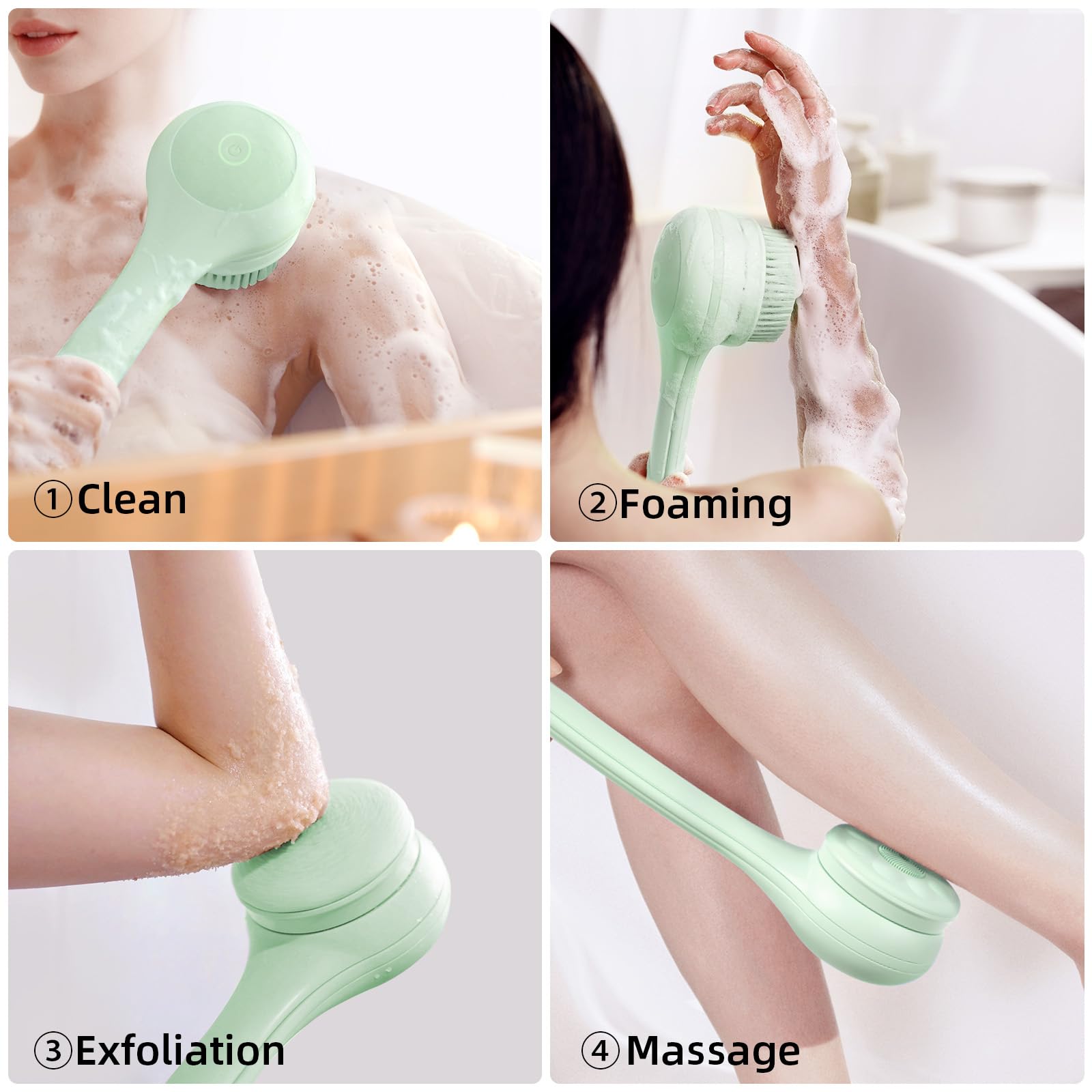 Oh,XIYU back scrubber bendable secondary handle close-up for hard-to-reach areas