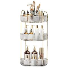 Oifecsie 360° rotation makeup organizer top layer with brush compartments keeps brushes neatly separated