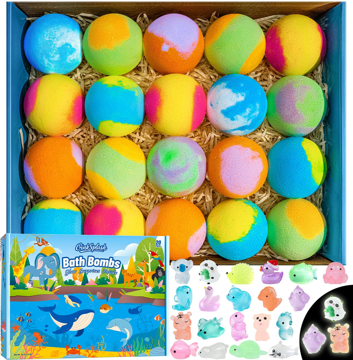 OinkSplash Bombas de Baño con Sorpresa Lumínica, ideal para divertir a niños