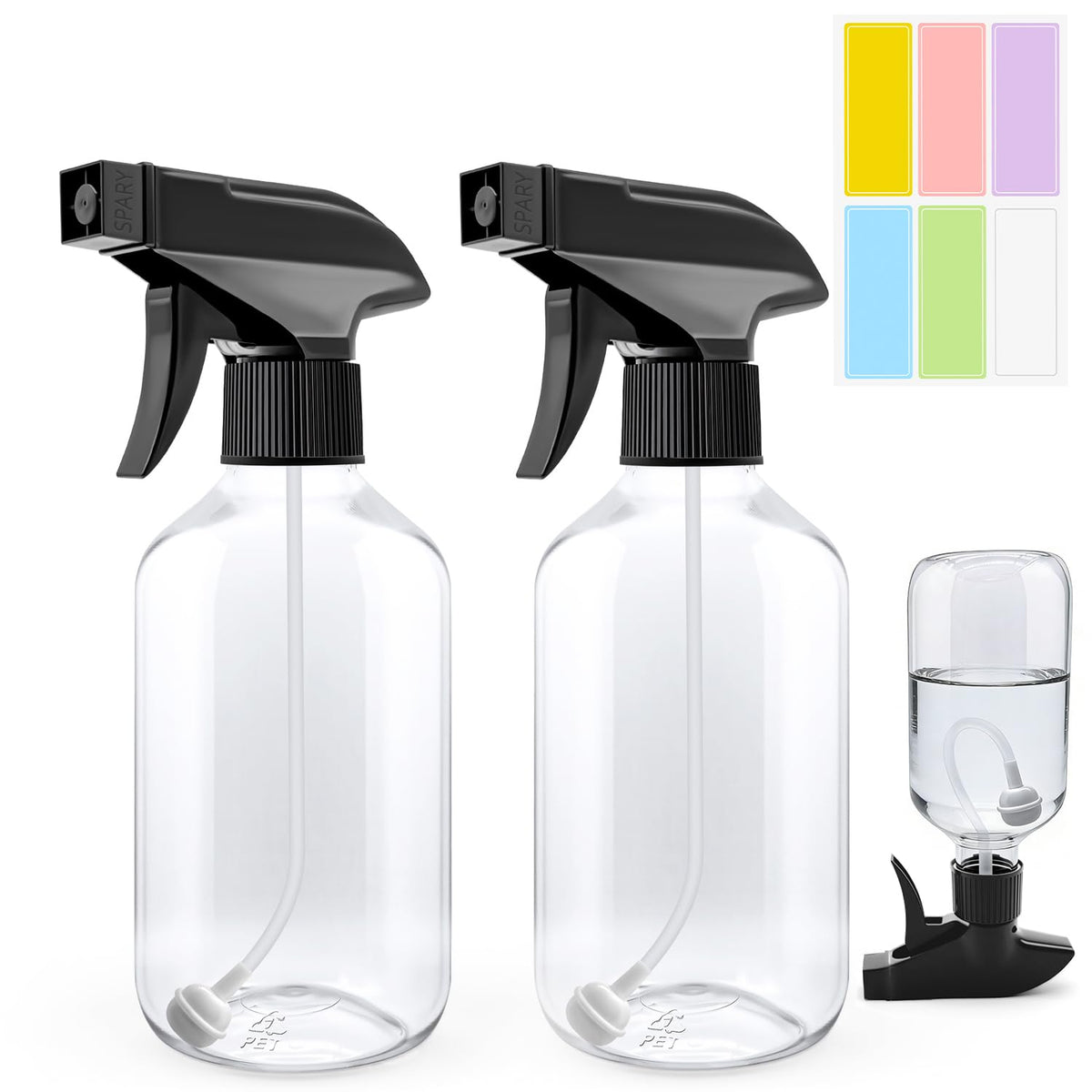 OJXKZ spray bottle front view in clear PET for easy content visibility