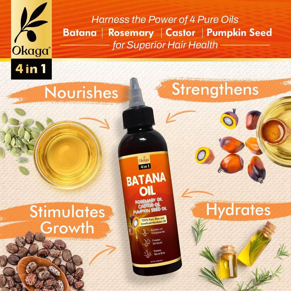 Shiny, healthy-looking hair after using Okaga Batana Oil with rosemary, castor, and pumpkin seed oils.