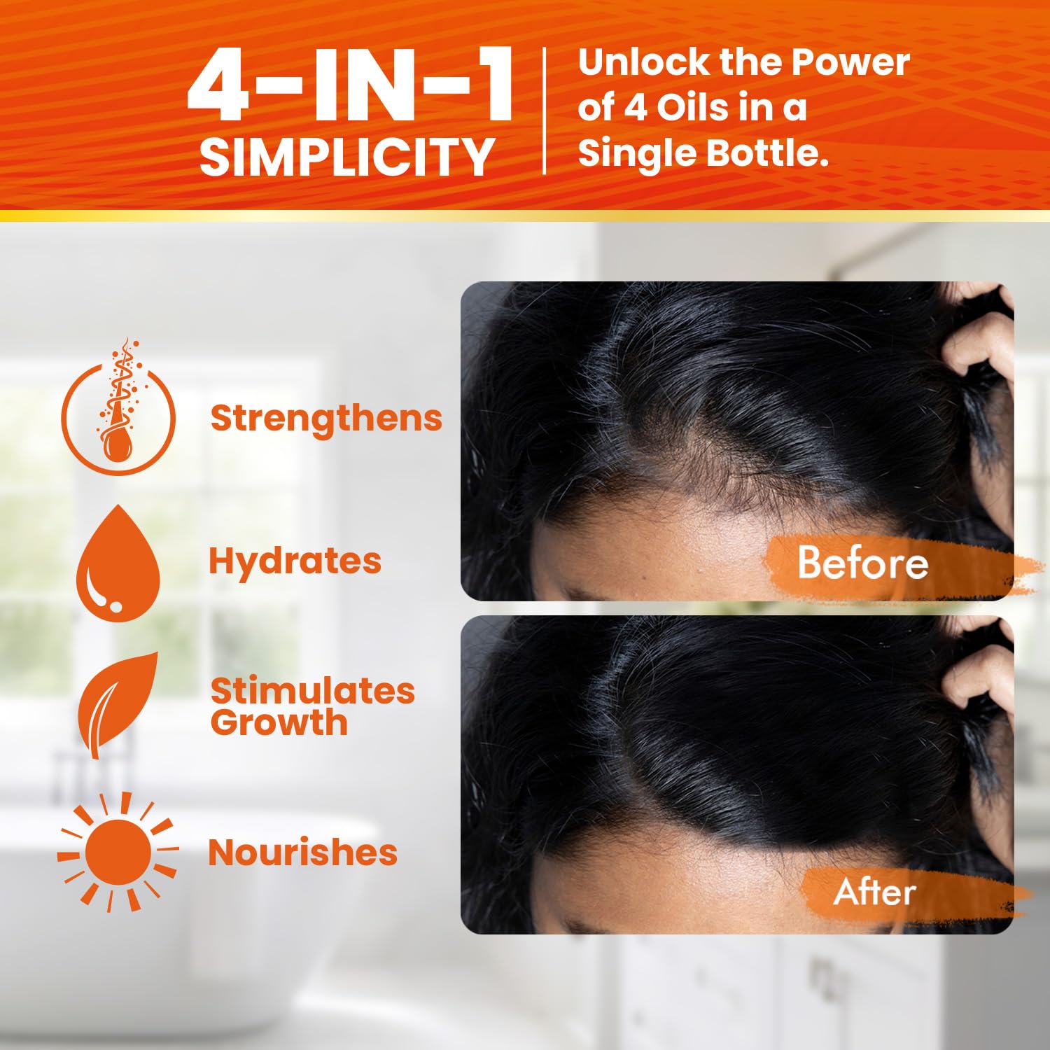 Ingredient blend highlighting rosemary, castor, and pumpkin seed oils in the formula.