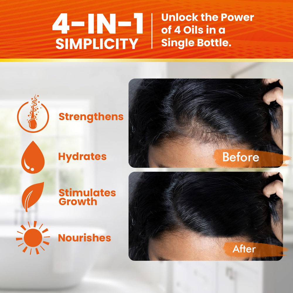 Ingredient blend highlighting rosemary, castor, and pumpkin seed oils in the formula.