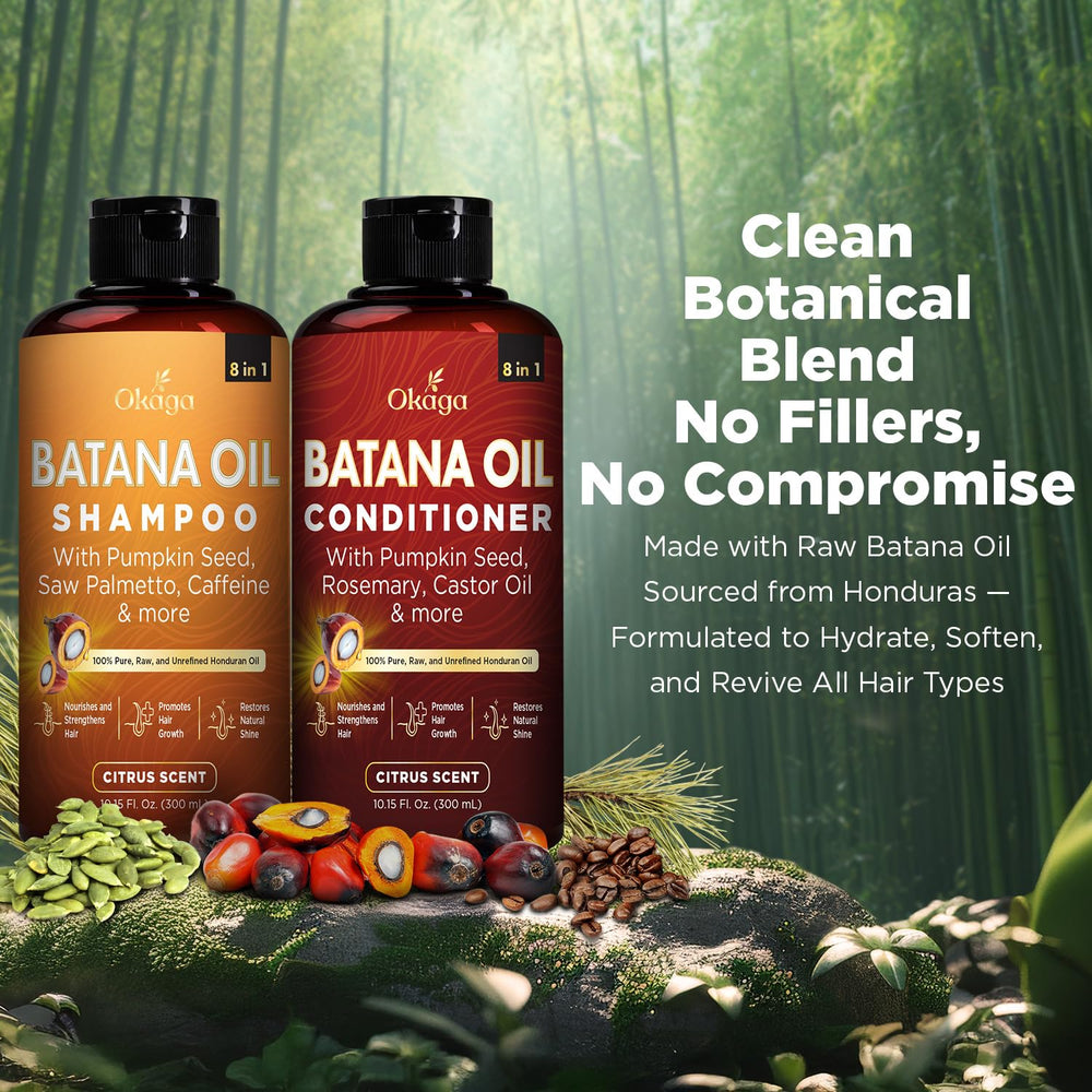 Okaga Batana Oil Shampoo pour close-up highlighting smooth, sulfate-free lather.