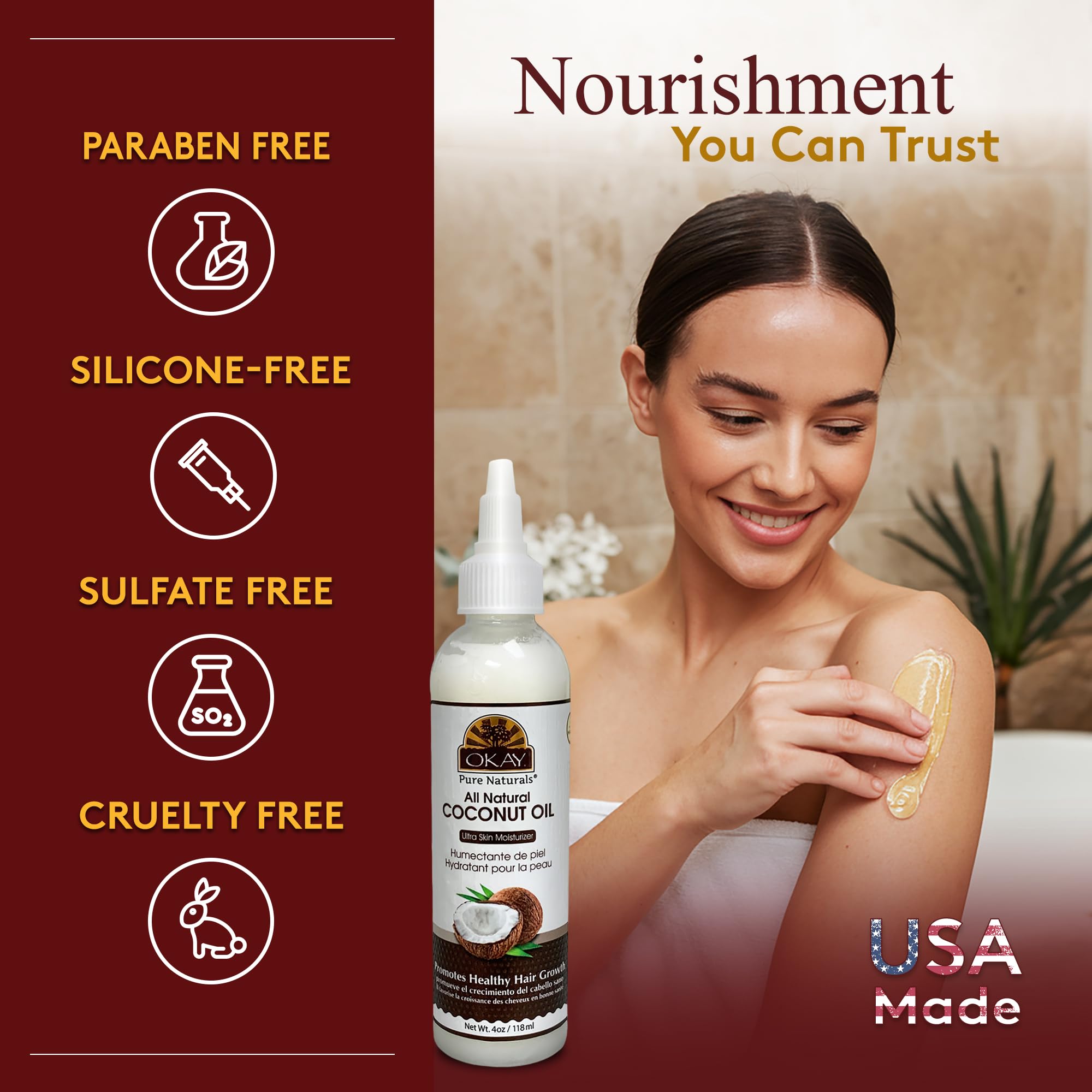 OKAY Aceite de Coco Puro para Cabello: ayuda a mantener la humedad