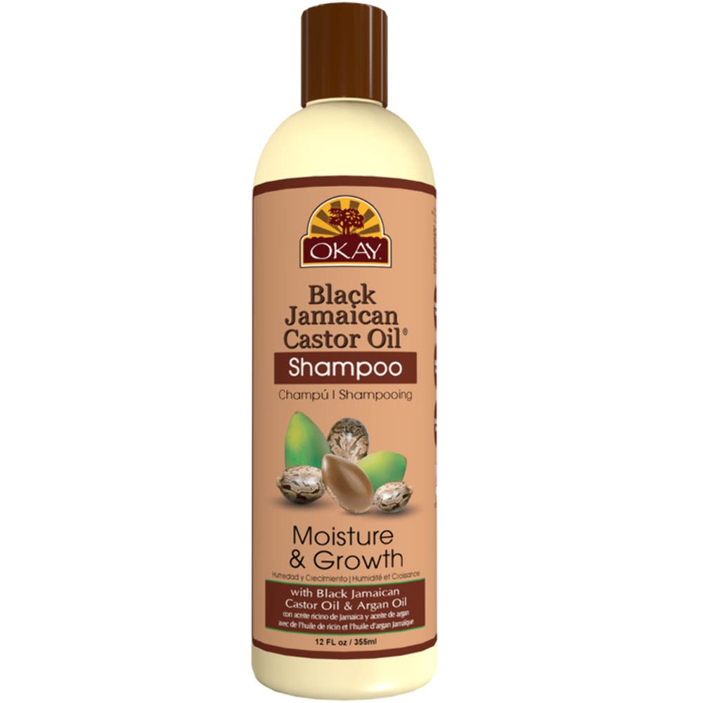 OKAY Black Jamaican Castor Oil Shampoo bottle shows moisture for dry hair