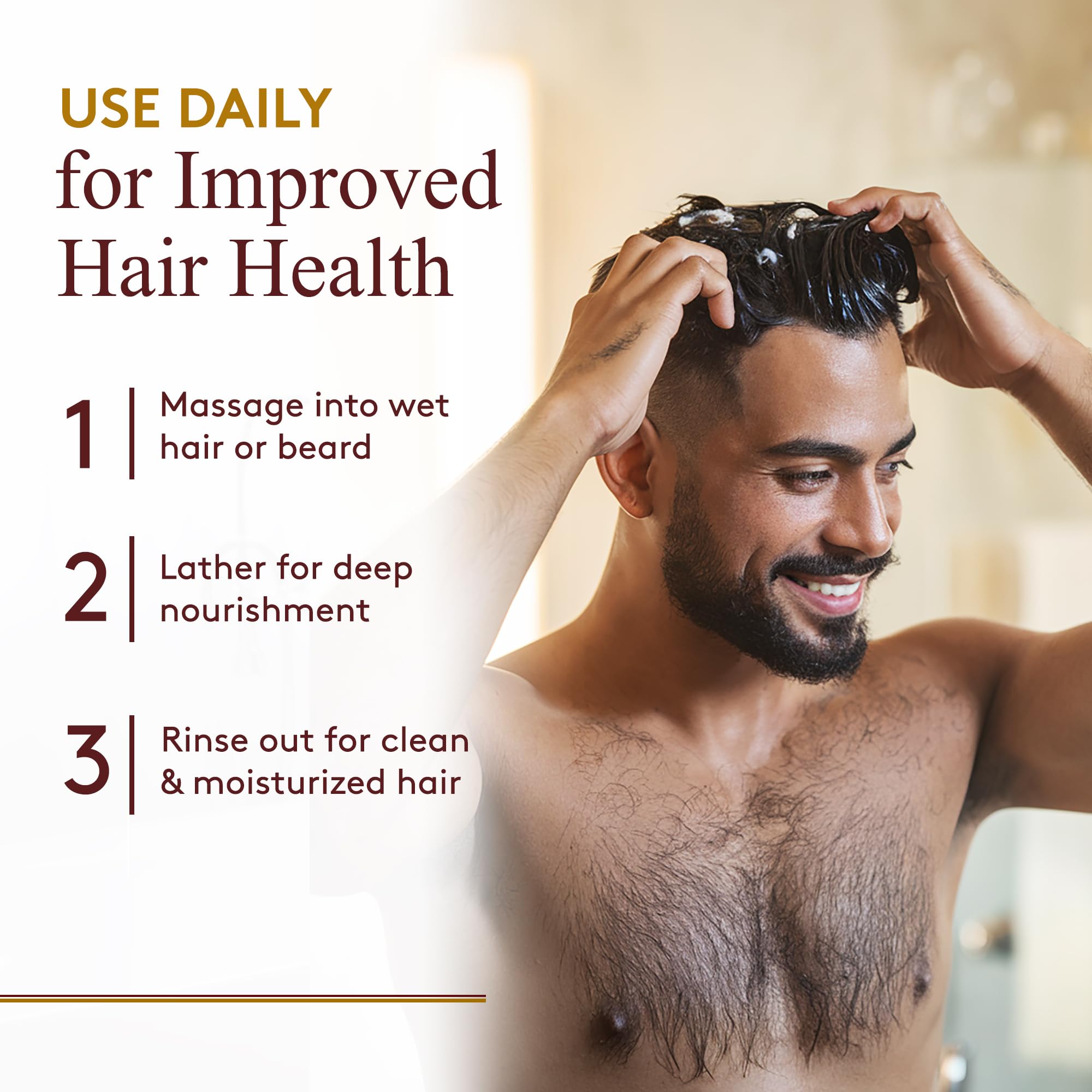 OKAY for MEN castor oil shampoo rinse leaves hair and beard refreshed and moisturized.
