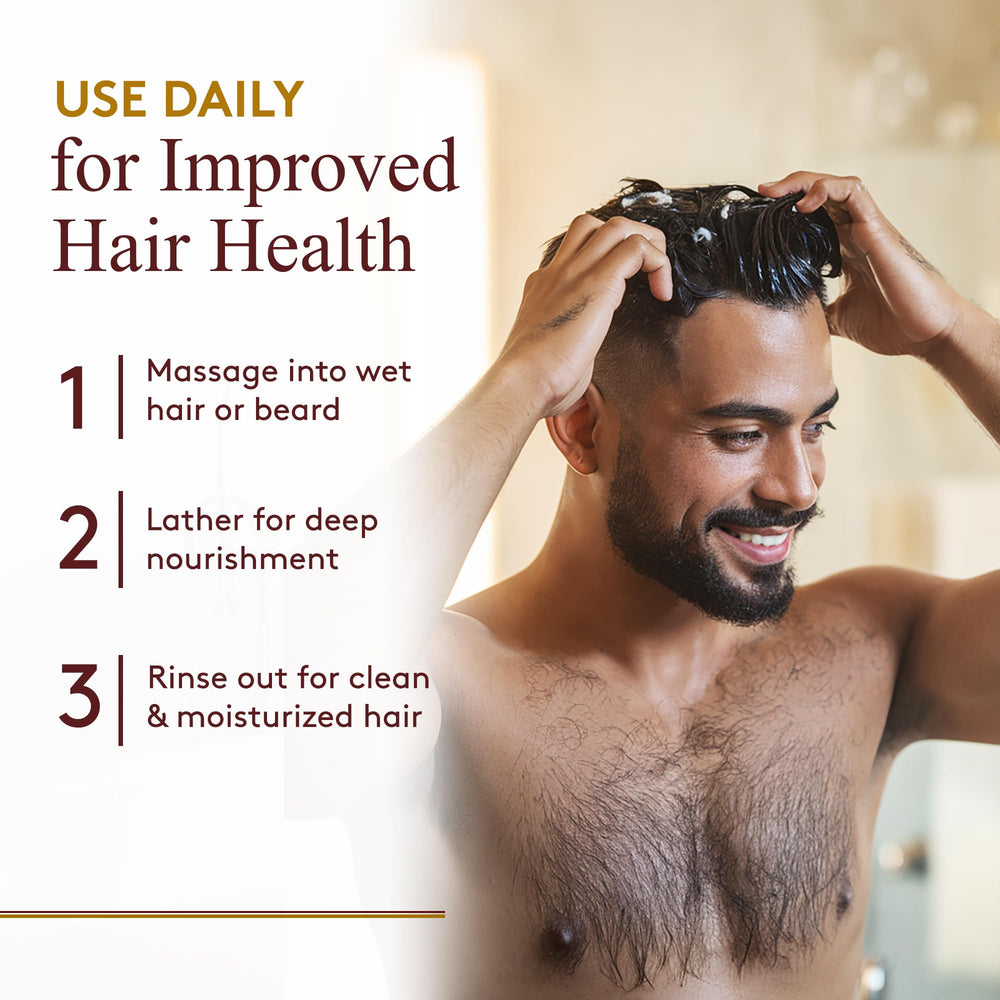 OKAY for MEN castor oil shampoo rinse leaves hair and beard refreshed and moisturized.