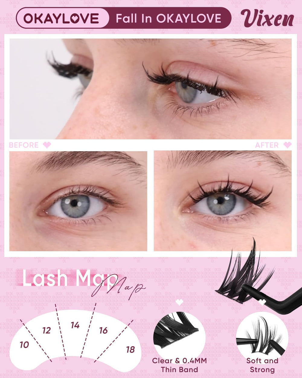 OKAYLOVE CC Curl lashes on thin black band for natural lift.
