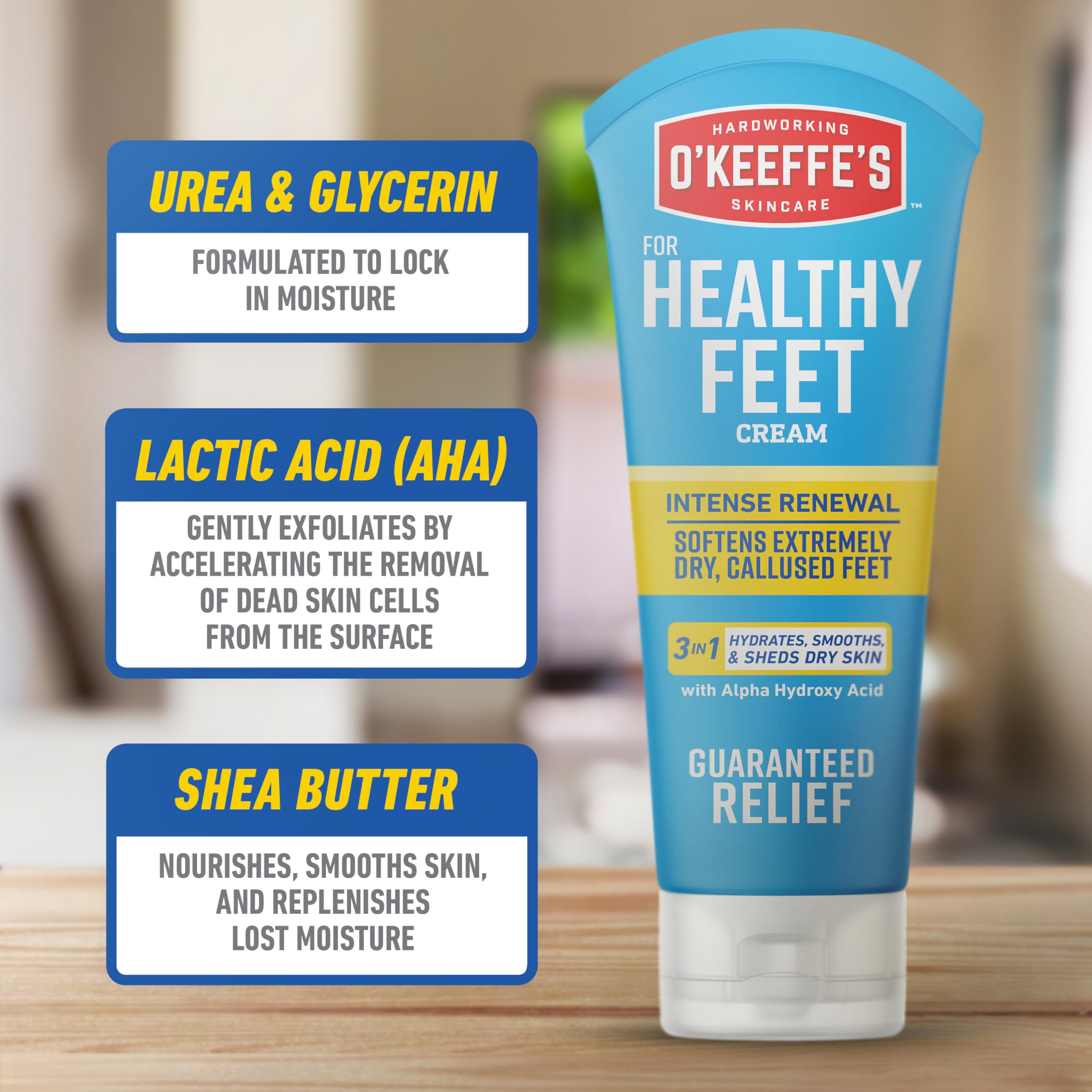 O'Keeffe's Alpha Hydroxy Acid exfoliation action shows skin renewal on feet