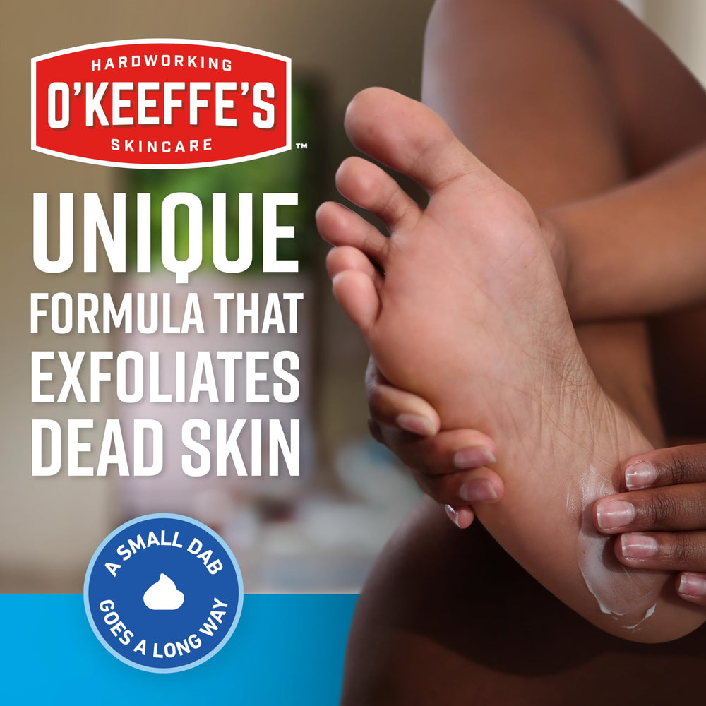 O'Keeffe's bedtime foot care application demonstrates night time moisturizer use