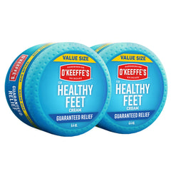 O'Keeffe's Healthy Feet cream jar shows 6.4 oz size for daily hydration