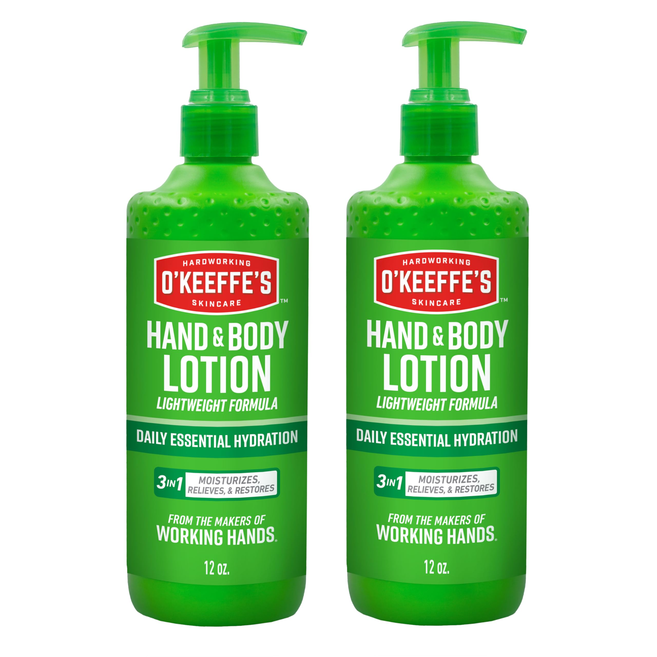 O'Keeffe's hand and body lotion pump 2-pack ready for daily hydration.