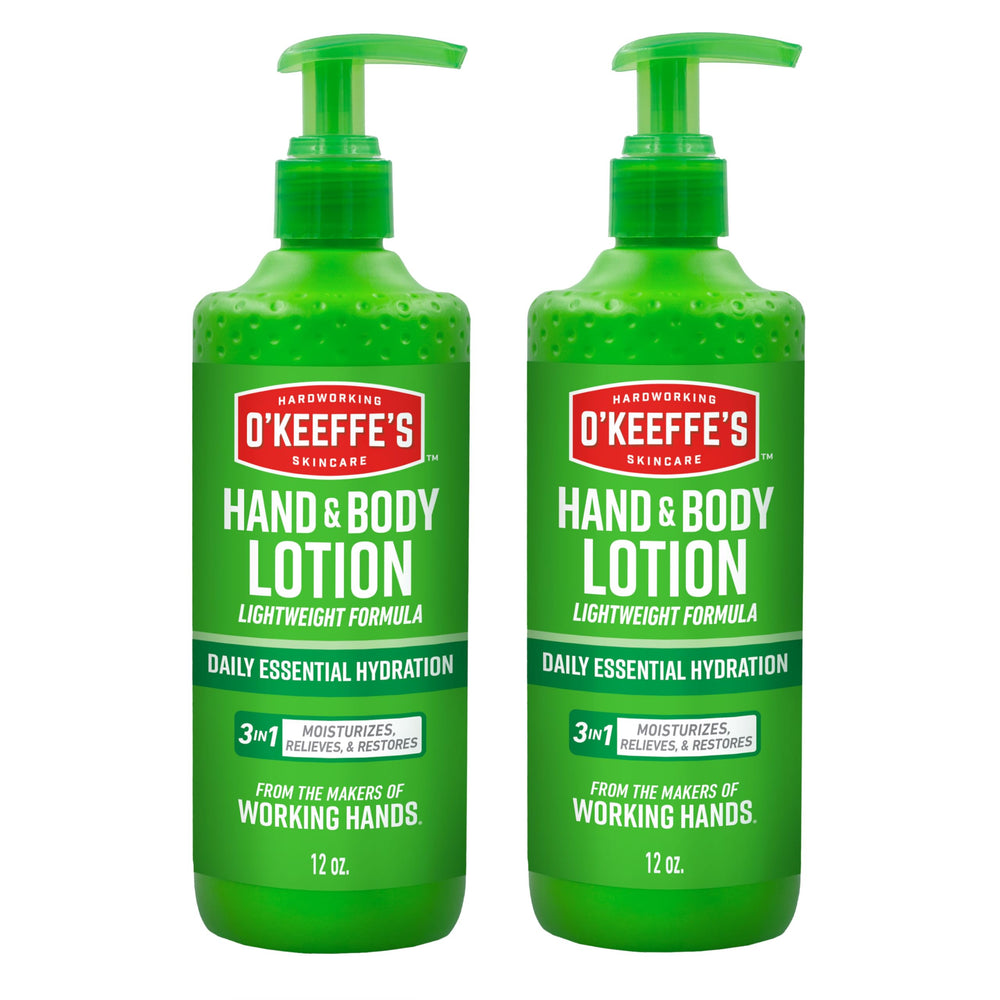 O'Keeffe's hand and body lotion pump 2-pack ready for daily hydration.