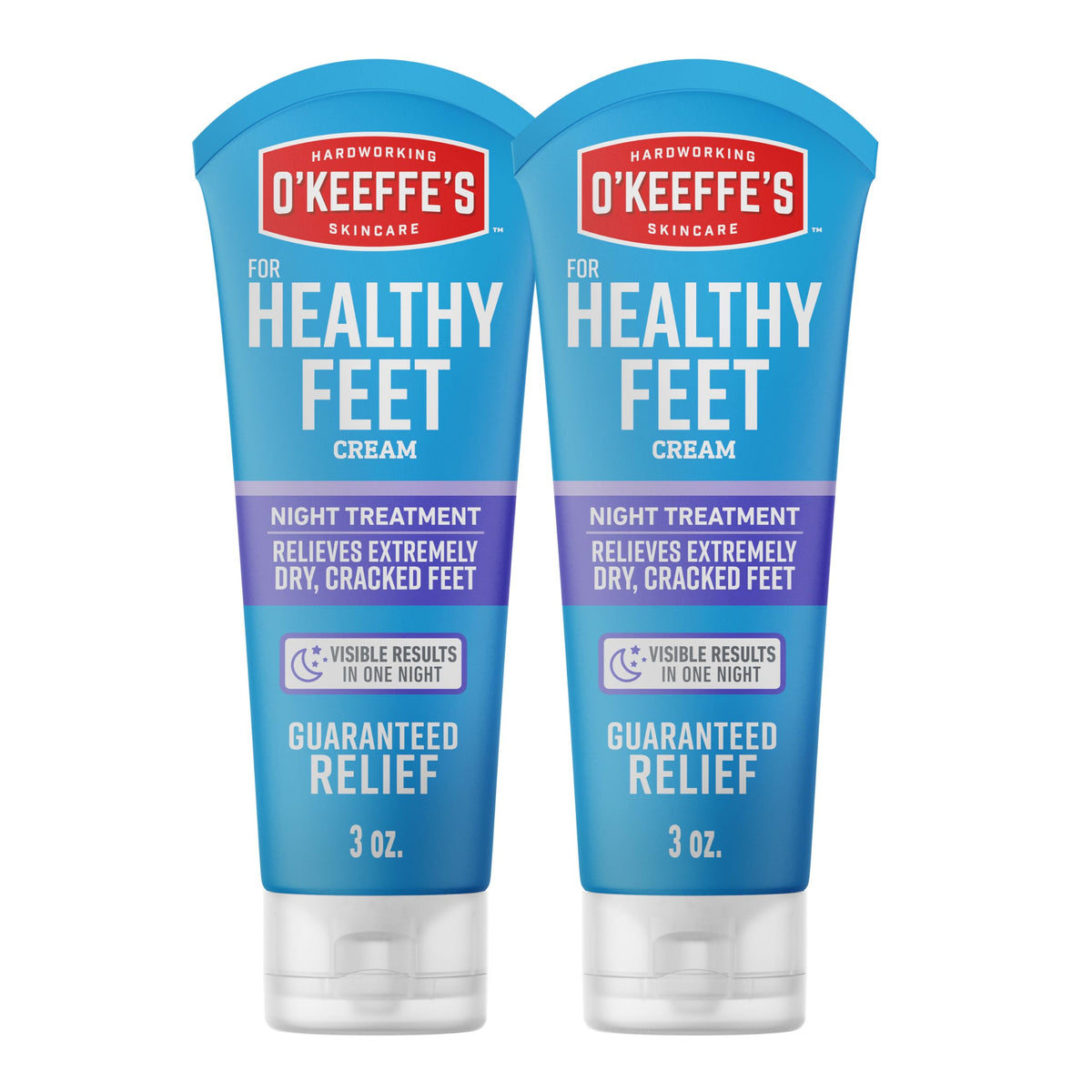 O'Keeffe's Healthy Feet Night Treatment tube ready for overnight hydration.